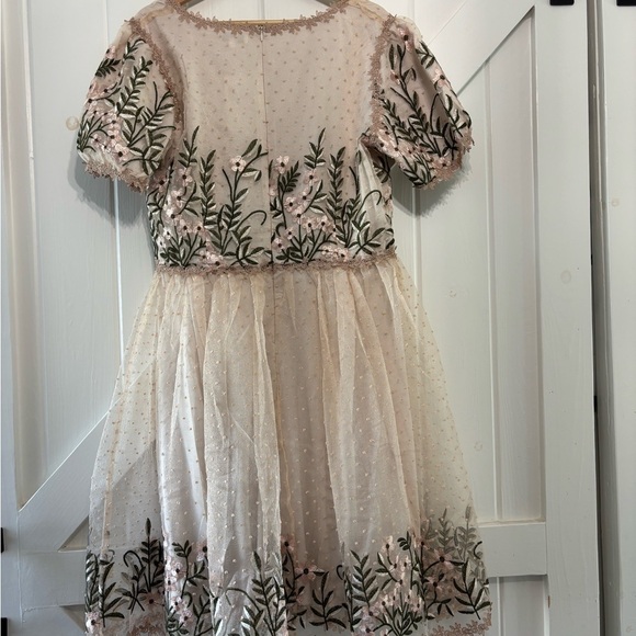 Belle Terre Cream Blush Embroidered Tulle Floral Dot Dress Feminine Fairycore XL - Picture 4 of 10